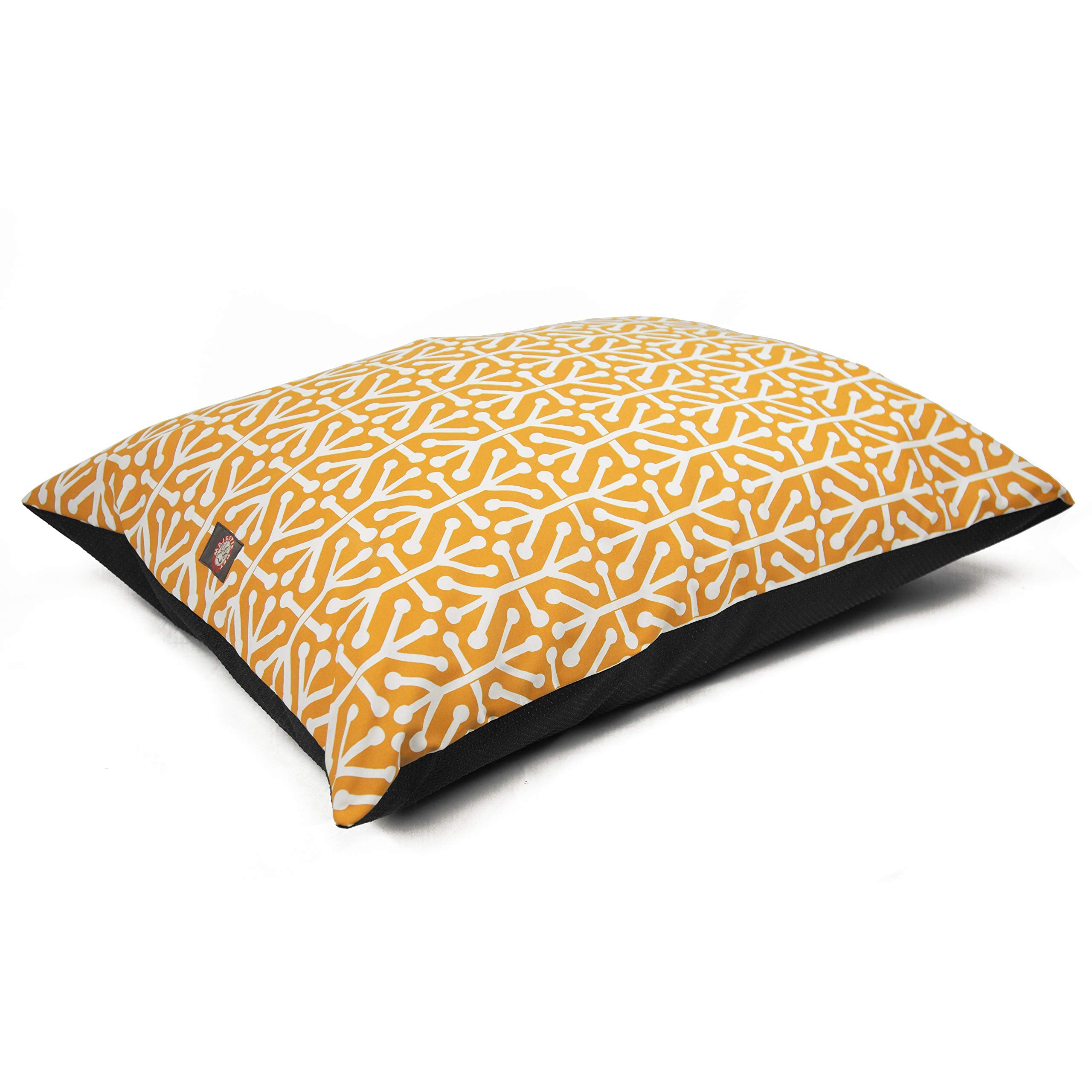 Cama Majestic Pet Aruba Amarilla, vista frontal, descanso suave para perros.