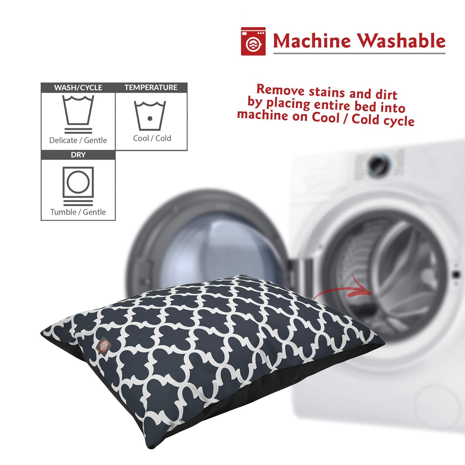 Diseño Trellis azul marino en cama Majestic Pet para sala.