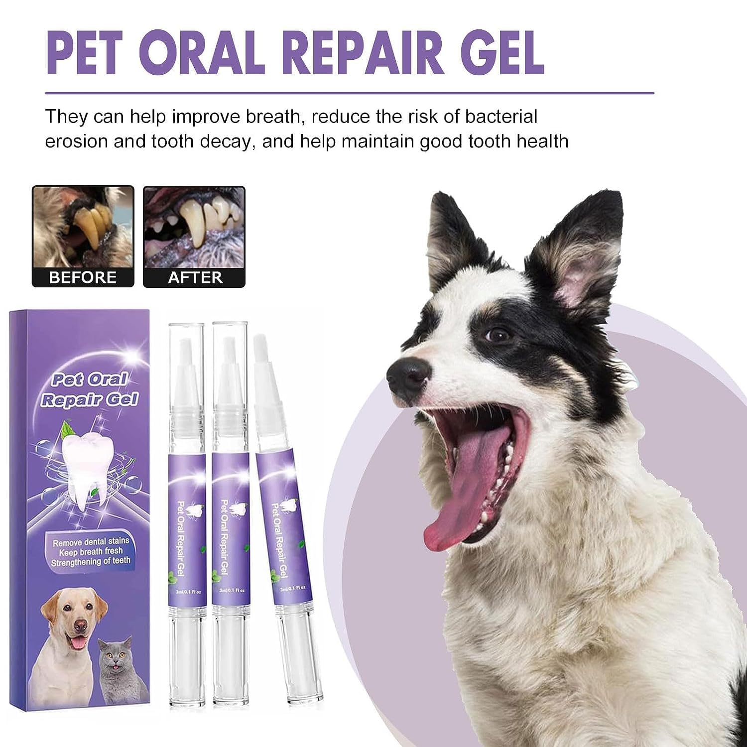 MAKABAKA gel blanqueador dental para mascotas, deja dientes más claros y brillantes.