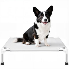 Makerfire cama perro elevada muestra dimensiones para uso en interiores y exteriores