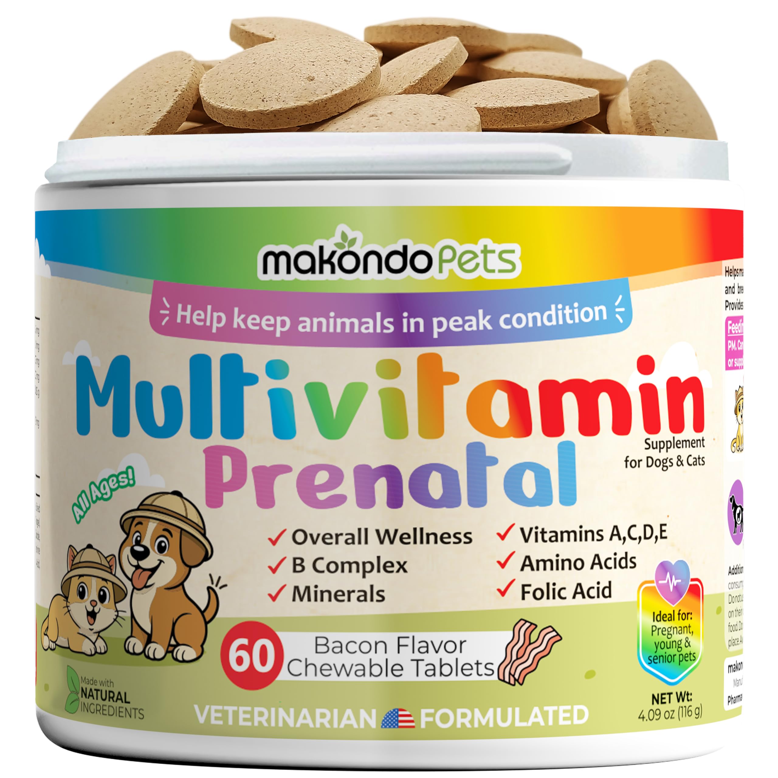 Makondo Pets vitaminas prenatales en botella para perras gestantes, apoyo nutricional.