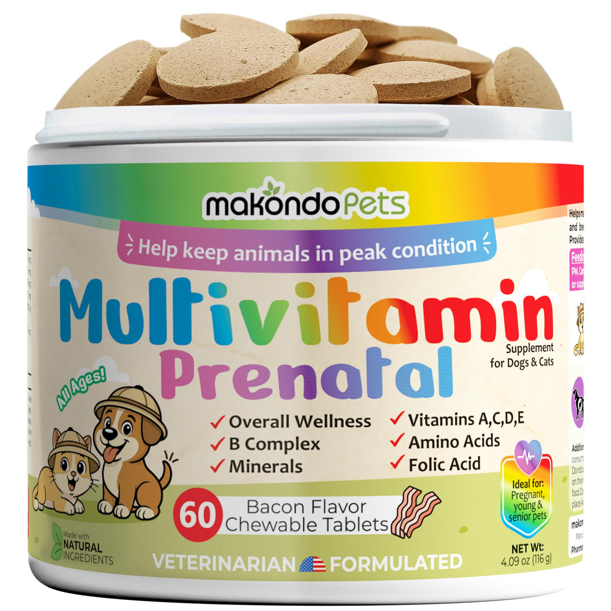 Makondo Pets vitaminas prenatales en botella para perras gestantes, apoyo nutricional.