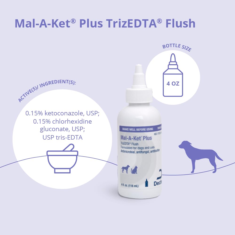 Mal-A-Ket Plus TrizEDTA Flush sin alcohol, uso seguro para oídos.