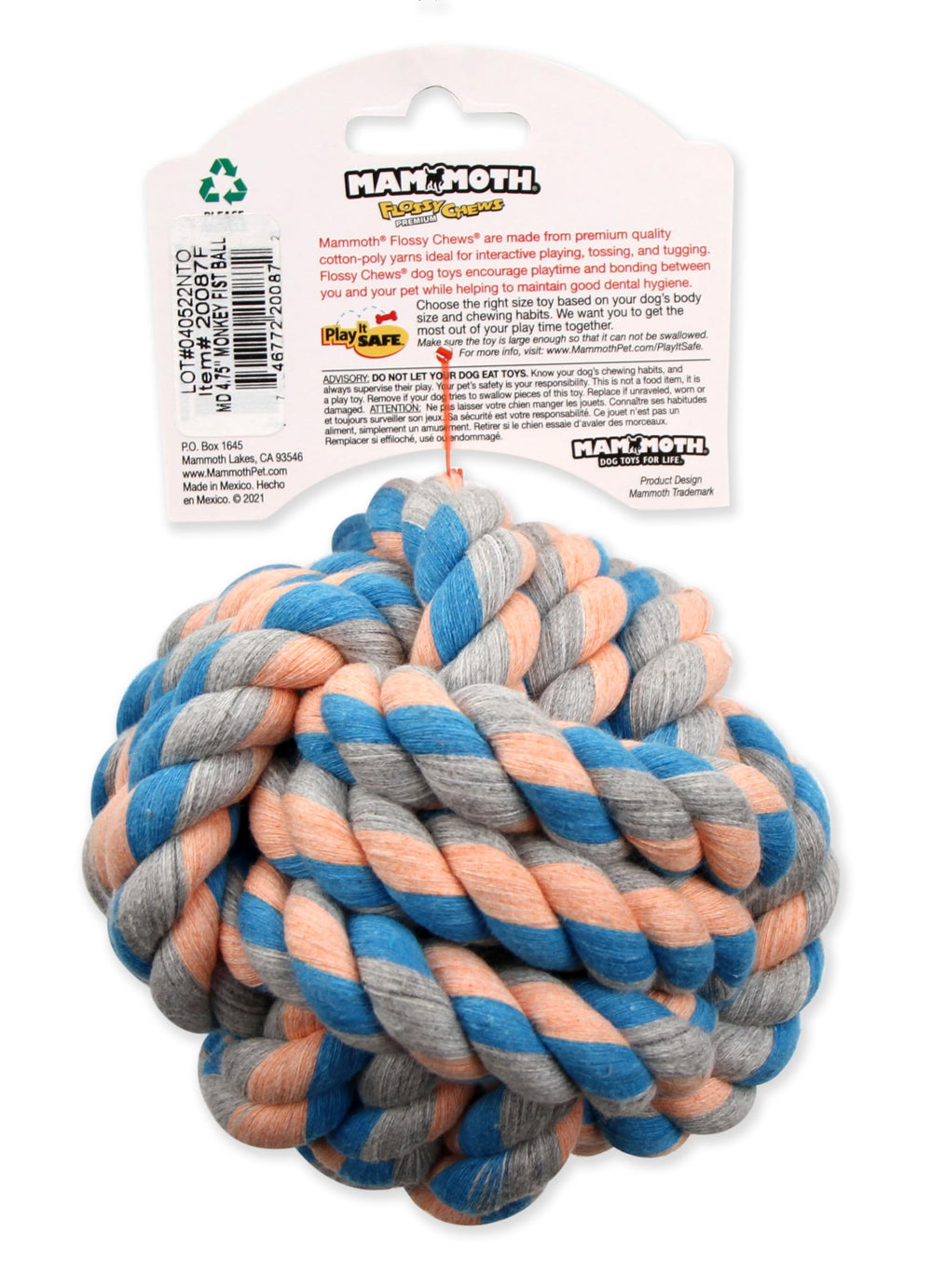 Mammoth Flossy Chews Monkey Fist Ball: textura ideal para morder y jugar