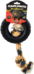 Mammoth TireBiter con cuerda de algodón-poli, juguete de caucho natural para mordedores extremos y juego prolongado.