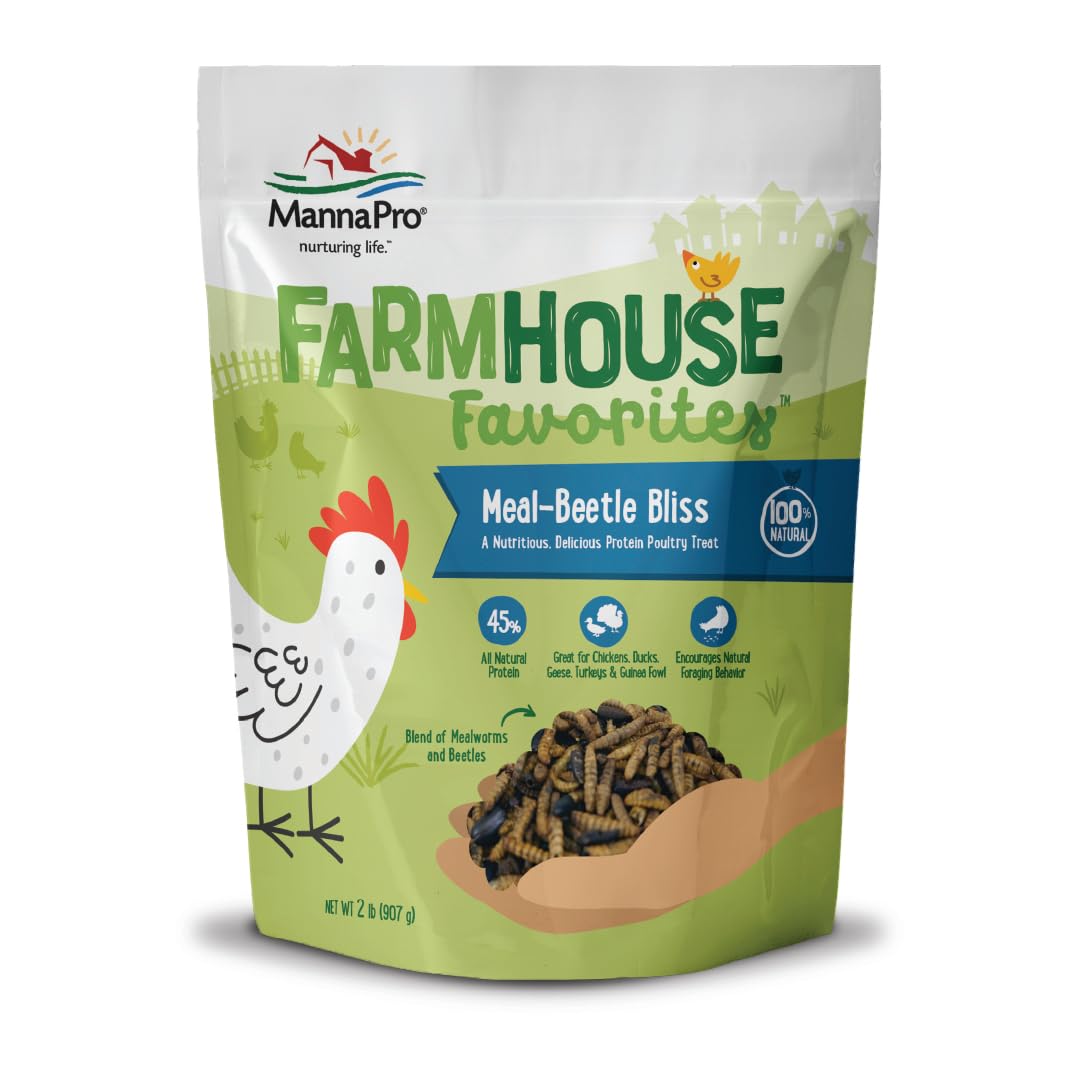 Manna Pro Farmhouse Favorites gusanos de harina y escarabajos en bolsa, fuente natural de proteína.