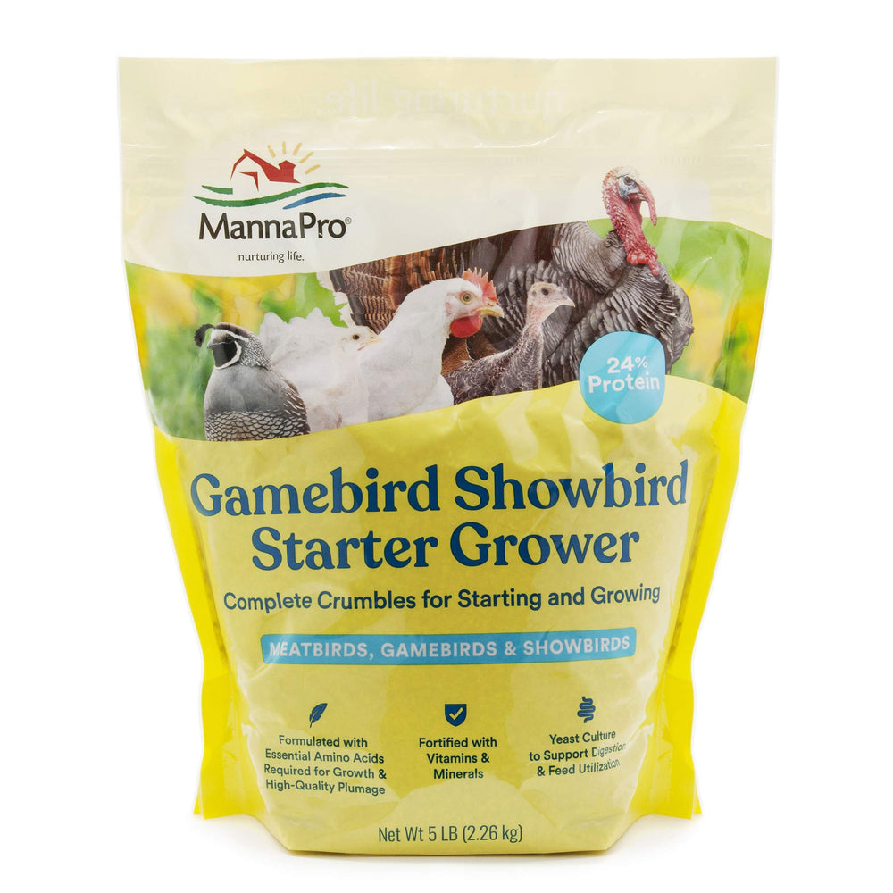 Manna Pro Gamebird Showbird Crumbles: bolsa lista para alimentar aves.