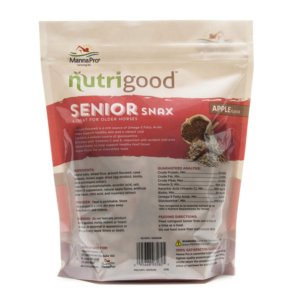 NutriGood Senior Snax cuida cascos fuertes con biotina para estabilidad.