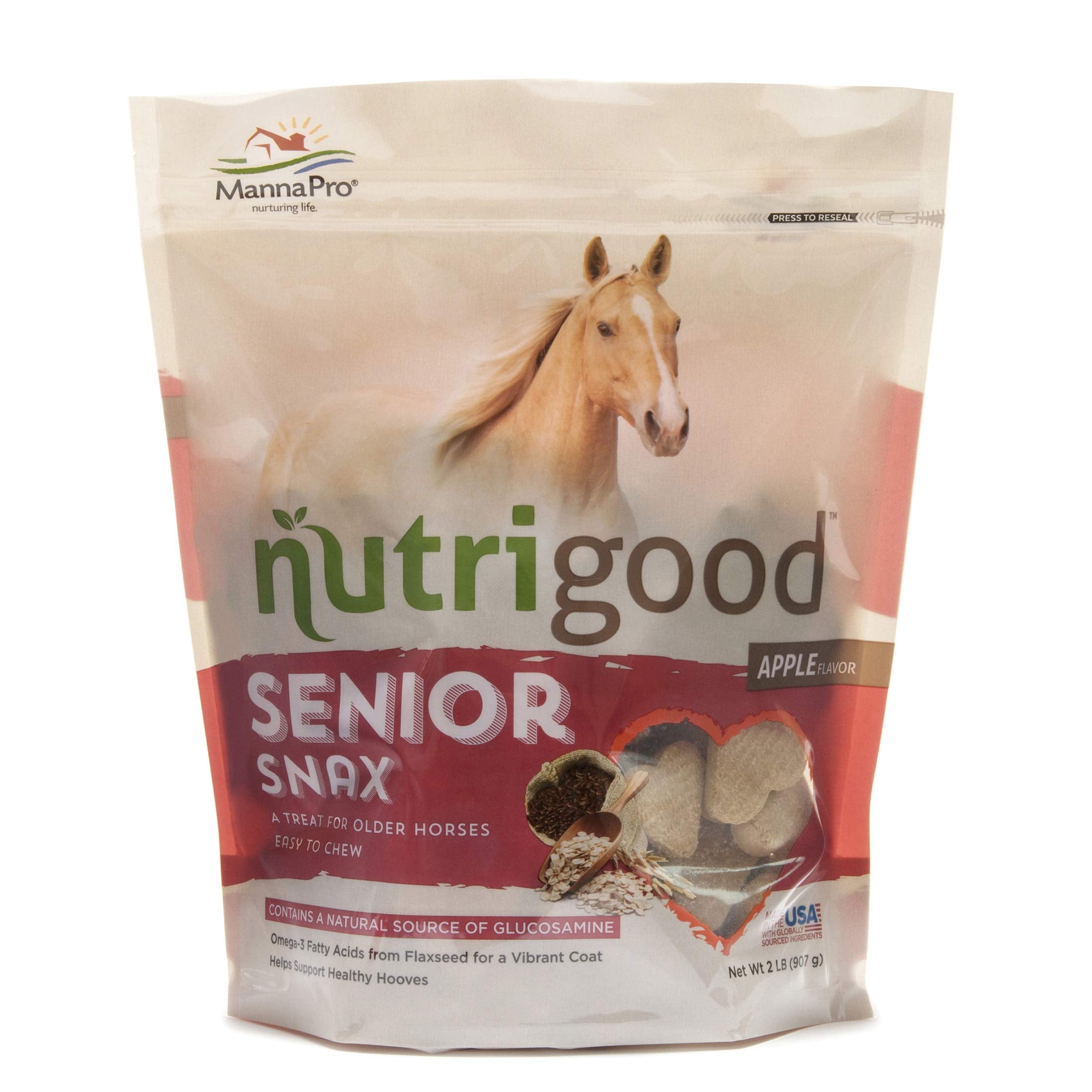 NutriGood Senior Snax sabor manzana: premio delicioso para caballos mayores y entrenamiento suave.