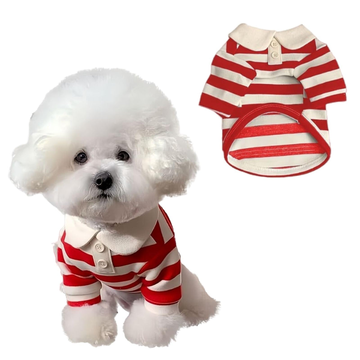 Manon Rosa polo para perro, vista frontal, ajuste preciso para razas pequeñas.
