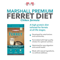 Marshall Pet Products Selección Fórmula Pollo Dieta Premium para hurones, gránulos visibles