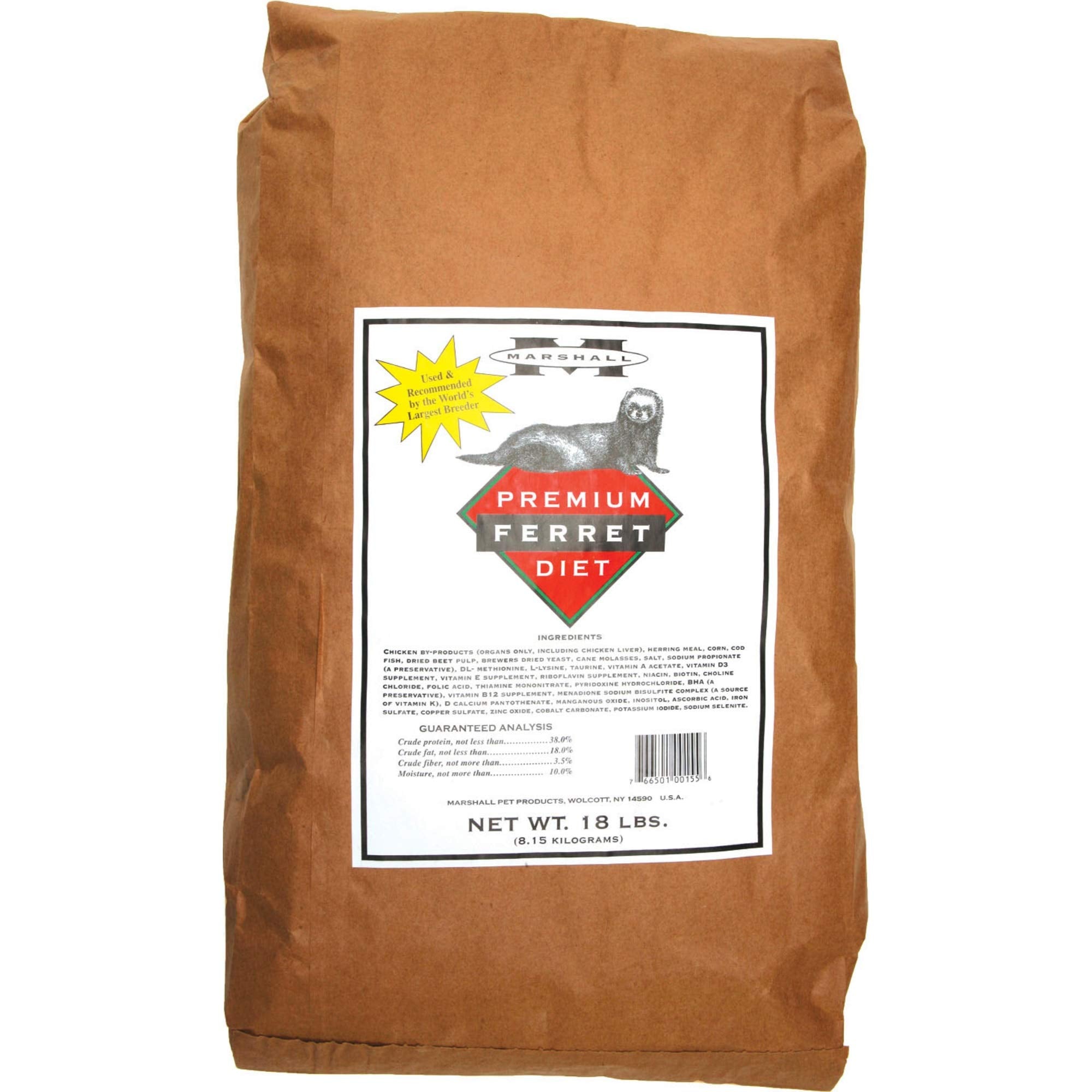 Marshall para hurones, bolsa de 18 libras, nutrición para todas las etapas.