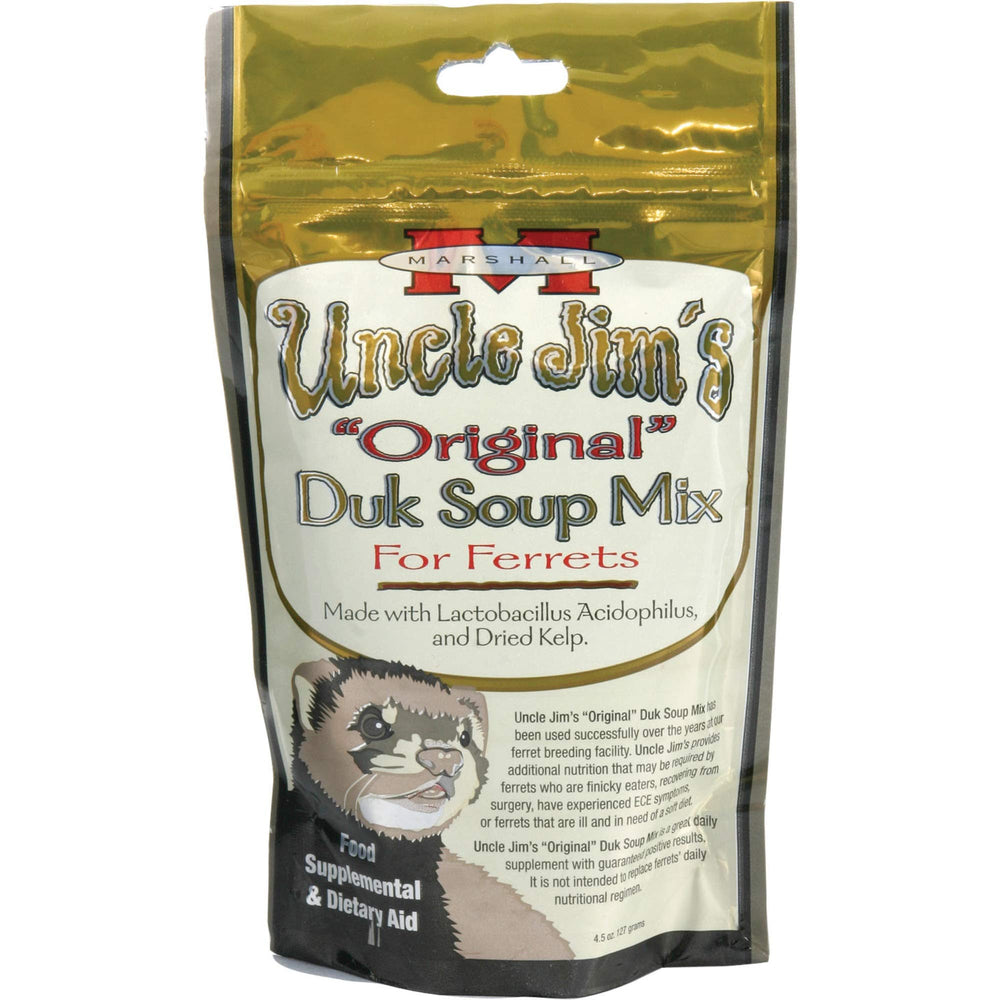 Marshall Uncle Jim’s Duk Sopa para hurones: apoyo digestivo suave y fácil de preparar.