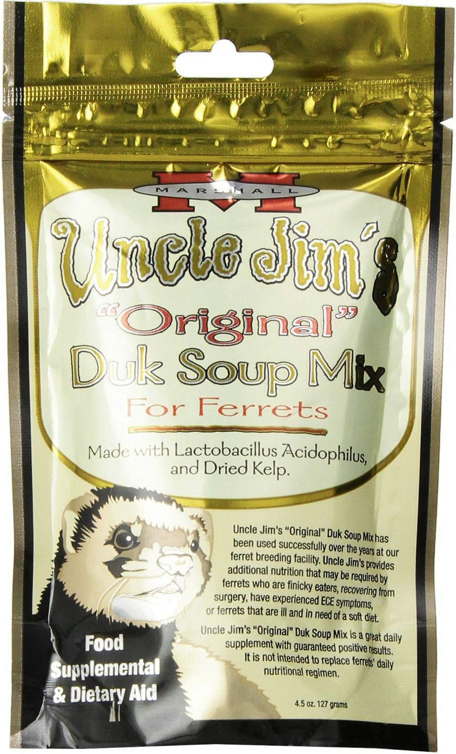 Marshall Uncle Jim's Sopa Duk para hurones, caja de 12 para alimentar con comodidad.