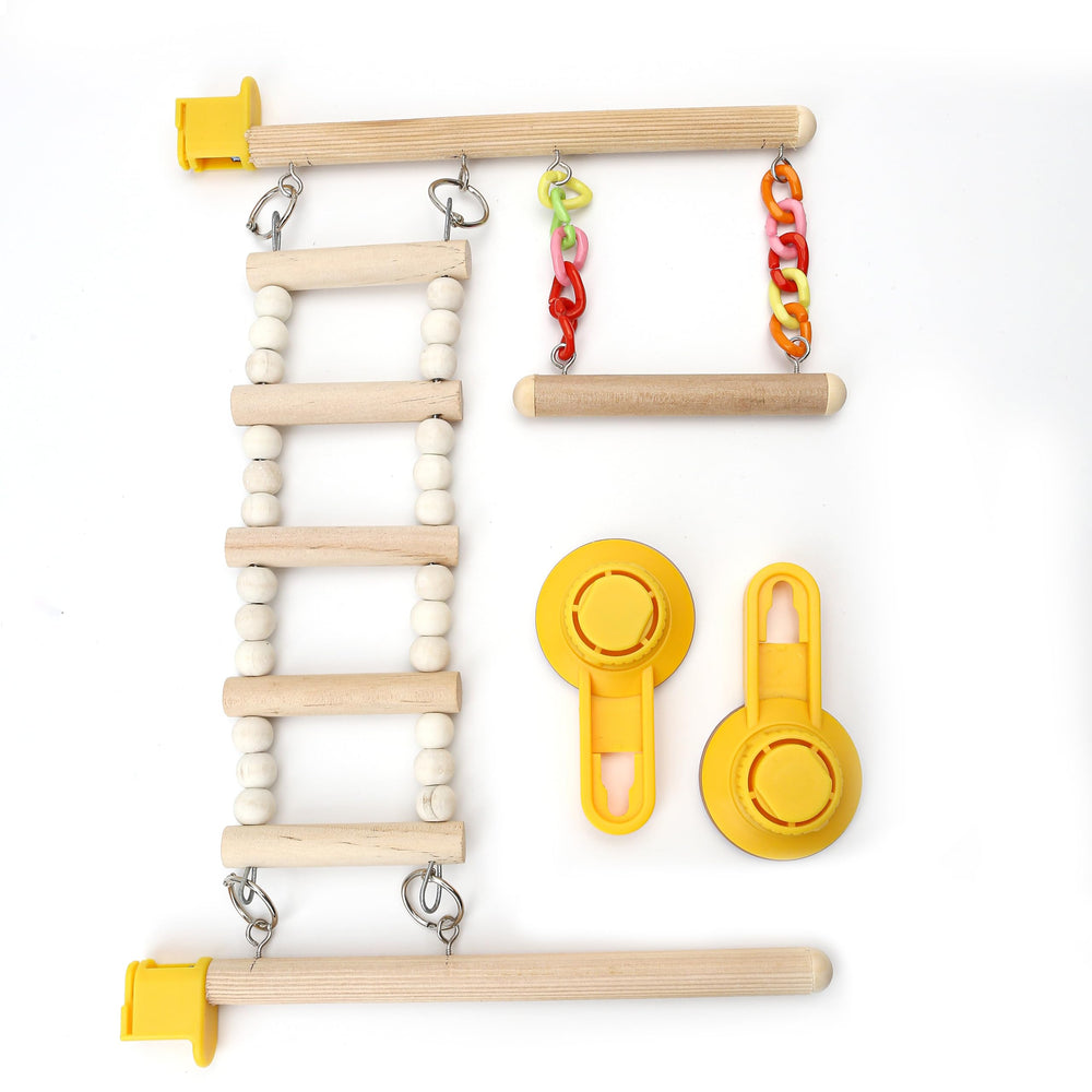 Marsrut percha de ventana madera plataforma de juego para aves activas.