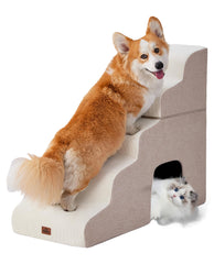Massfu escalera para perros curva junto a cama alta, comodidad al subir.