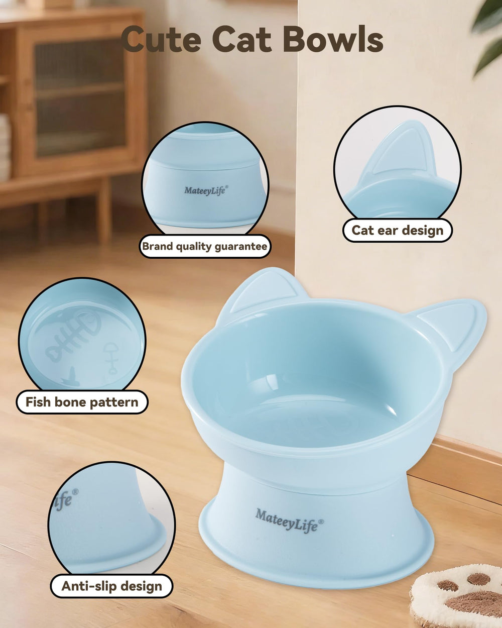 MateeyLife base elevada antideslizante para gatos, estabilidad durante la comida
