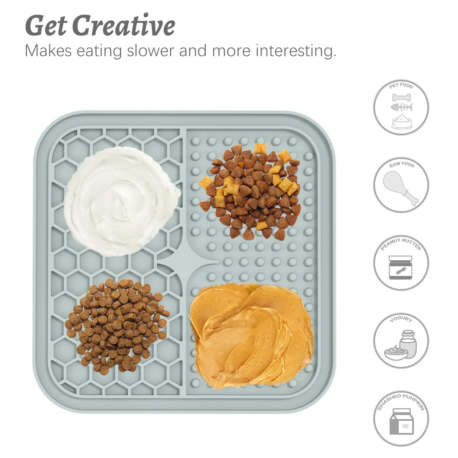 Tapete lamer MateeyLife de silicona de grado alimentario, seguro para yogurt y crema.
