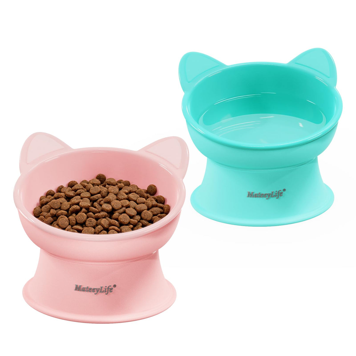 MateeyLife: tazones elevados para gatos en rosa y verde mejorando la postura al comer