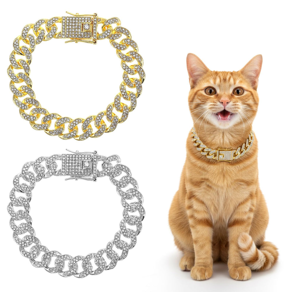 Matwsec collar de gato dorado con eslabón cubano para ocasiones especiales.