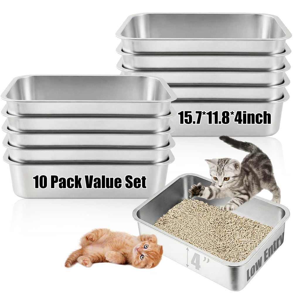 Maxcheck bandeja de arena de acero inoxidable con entrada baja, ideal para gatos jóvenes y mayores.