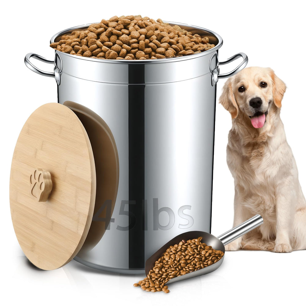 Maxdot almacenamiento de alimento para perros de 45 lb, acero inoxidable, mantiene la comida fresca.