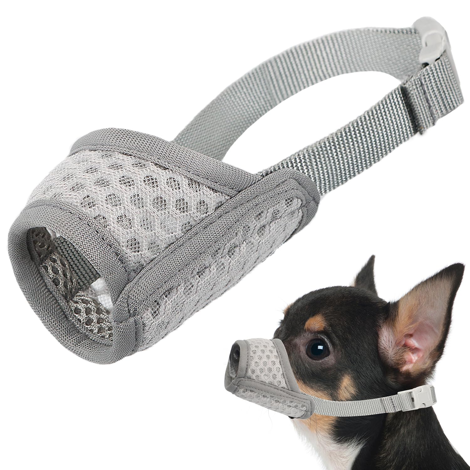 Bozal Mayerzon de malla suave XXS gris para perros pequeños, cómodo para jadear