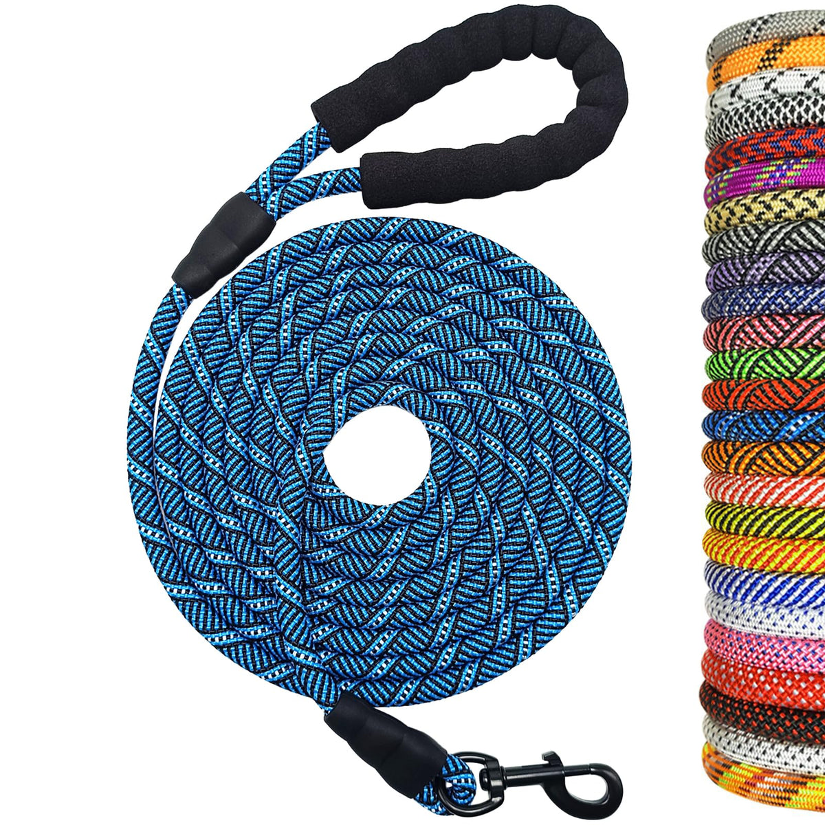 MayPaw correa 20 pies azul y negro para paseos con control.