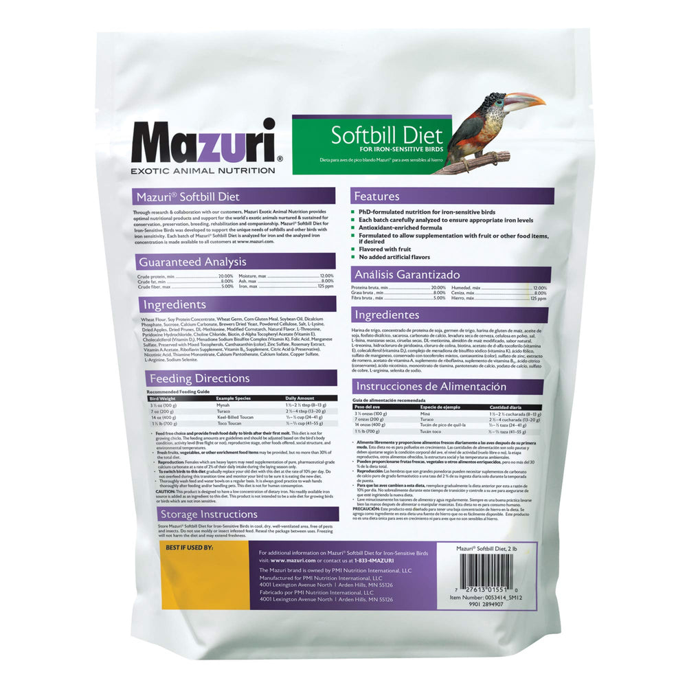 Textura de pellets de Mazuri Softbill para alimentación equilibrada.