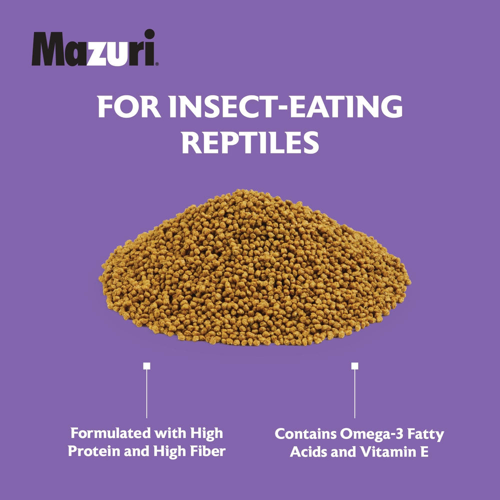 Mazuri, acercamiento a granulos, omega-3 visible para piel y bienestar.