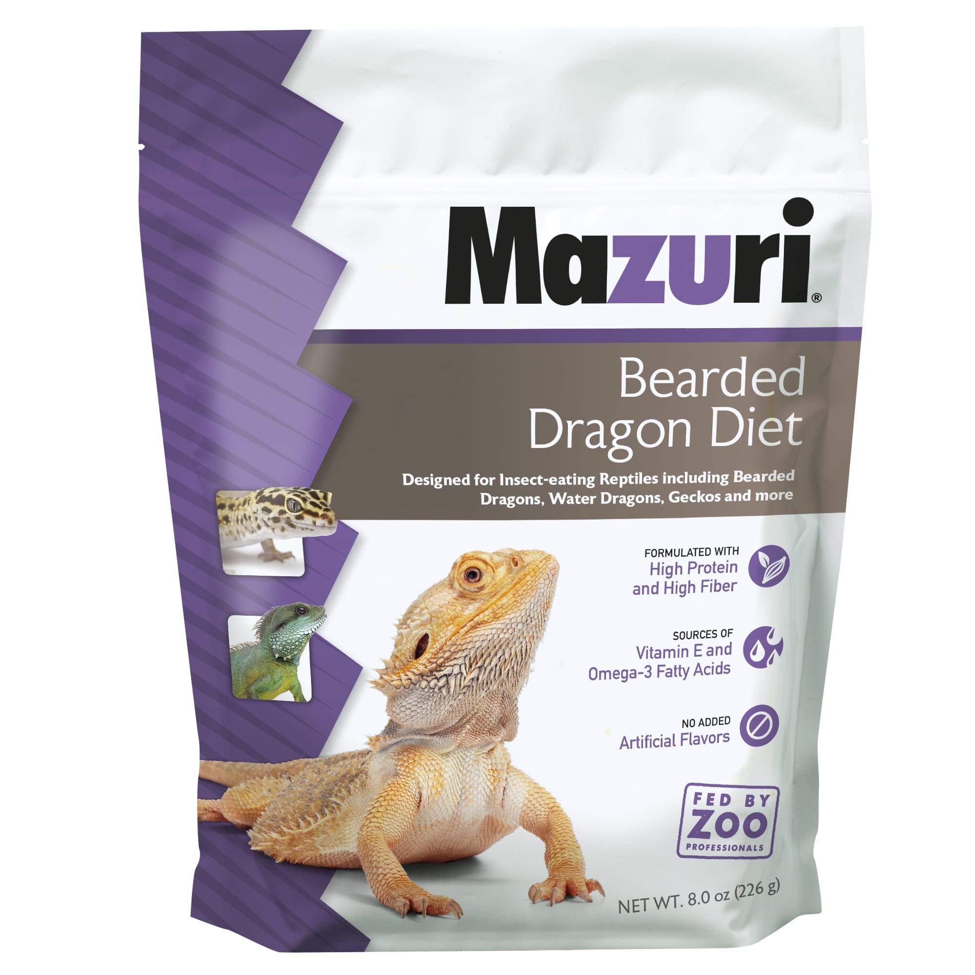 Mazuri, empaque de 8 onzas, alimento para dragón barbudo con omega-3 y vitamina E.