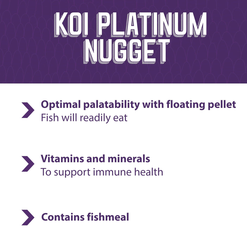 Mazuri Koi Platinum Nuggets con espirulina y carotenoides para pigmentación.