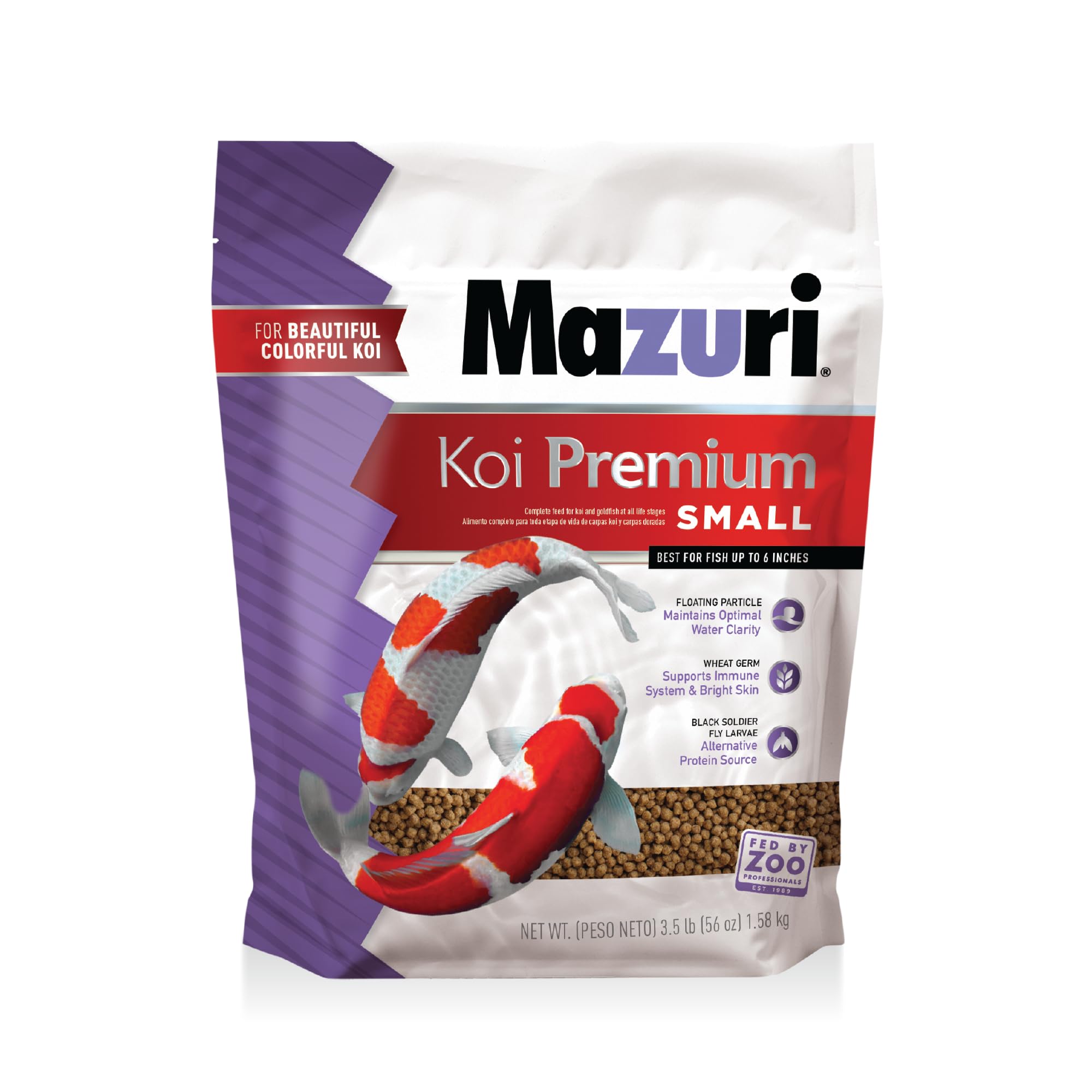 Mazuri Koi Premium Food Small, bolita 6 pulgadas, nutrición adecuada para koi jóvenes.
