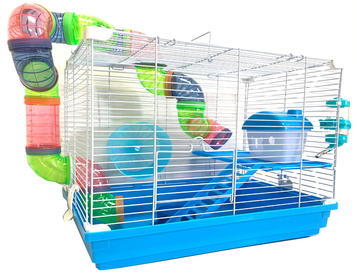 Mcage habitat dos niveles azul, base estable para exploración segura.