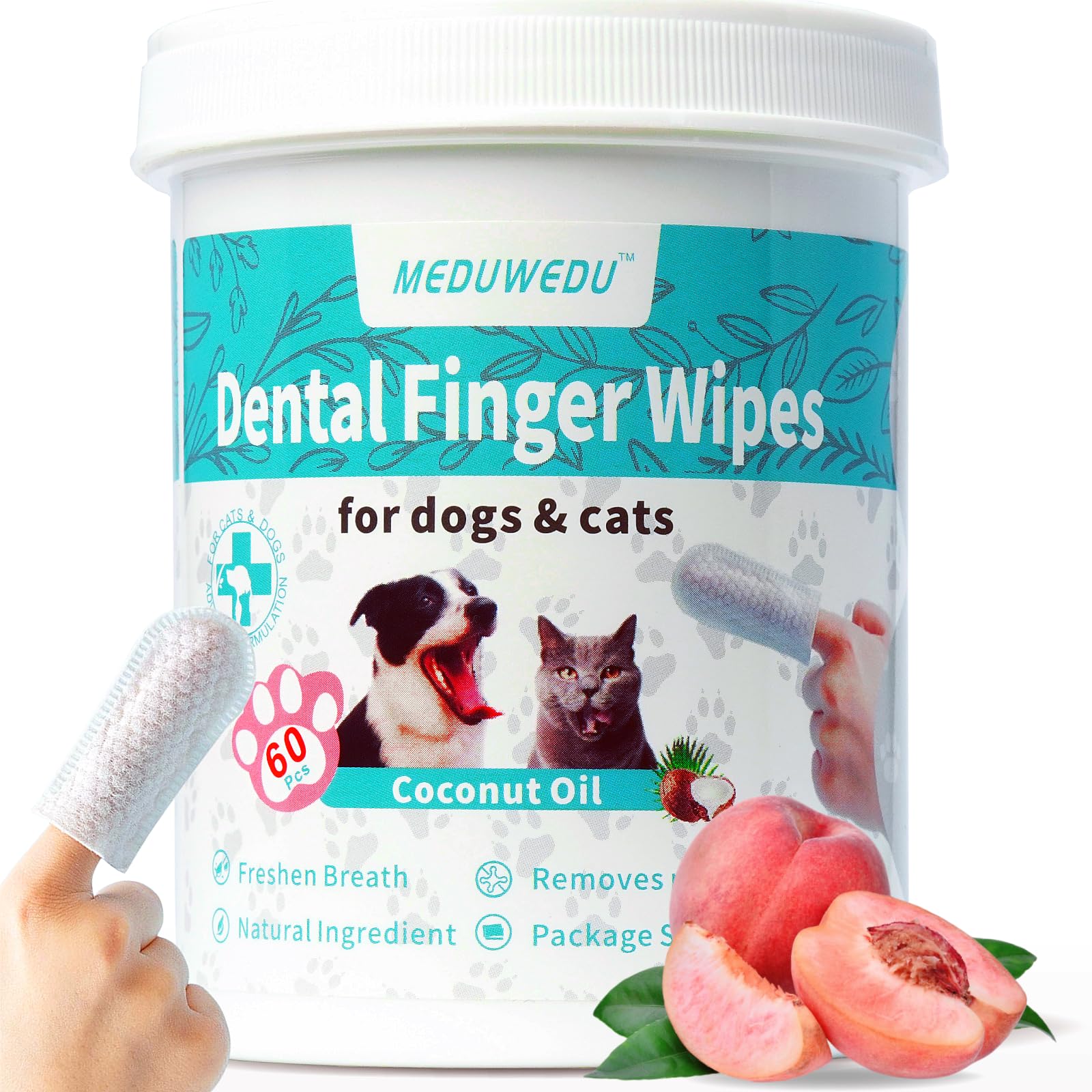 Meduwedu toallitas dedos dentales para perros y gatos, limpieza rápida sin agua.