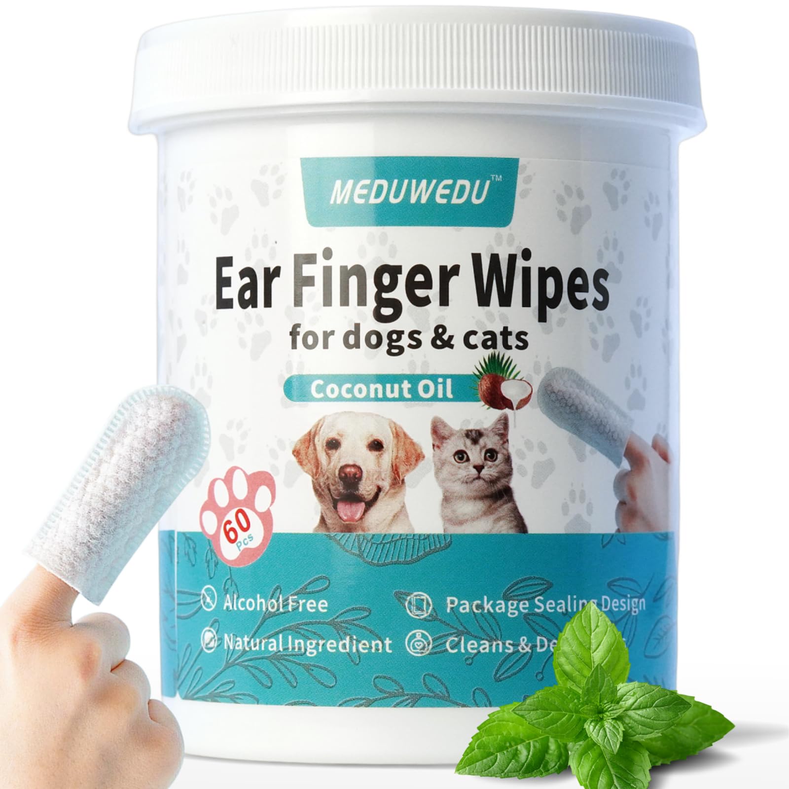 MEDUWEDU toallitas orejas dedo: limpieza suave para perros y gatos.