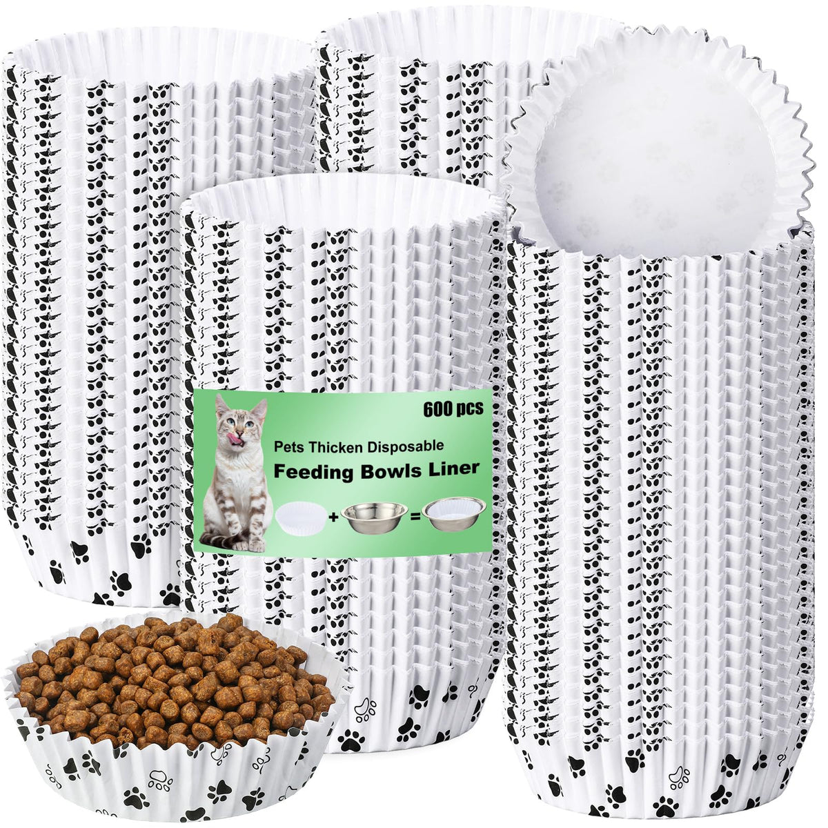 Meekoo liners desechables para tazones de mascotas con huella, para comidas limpias