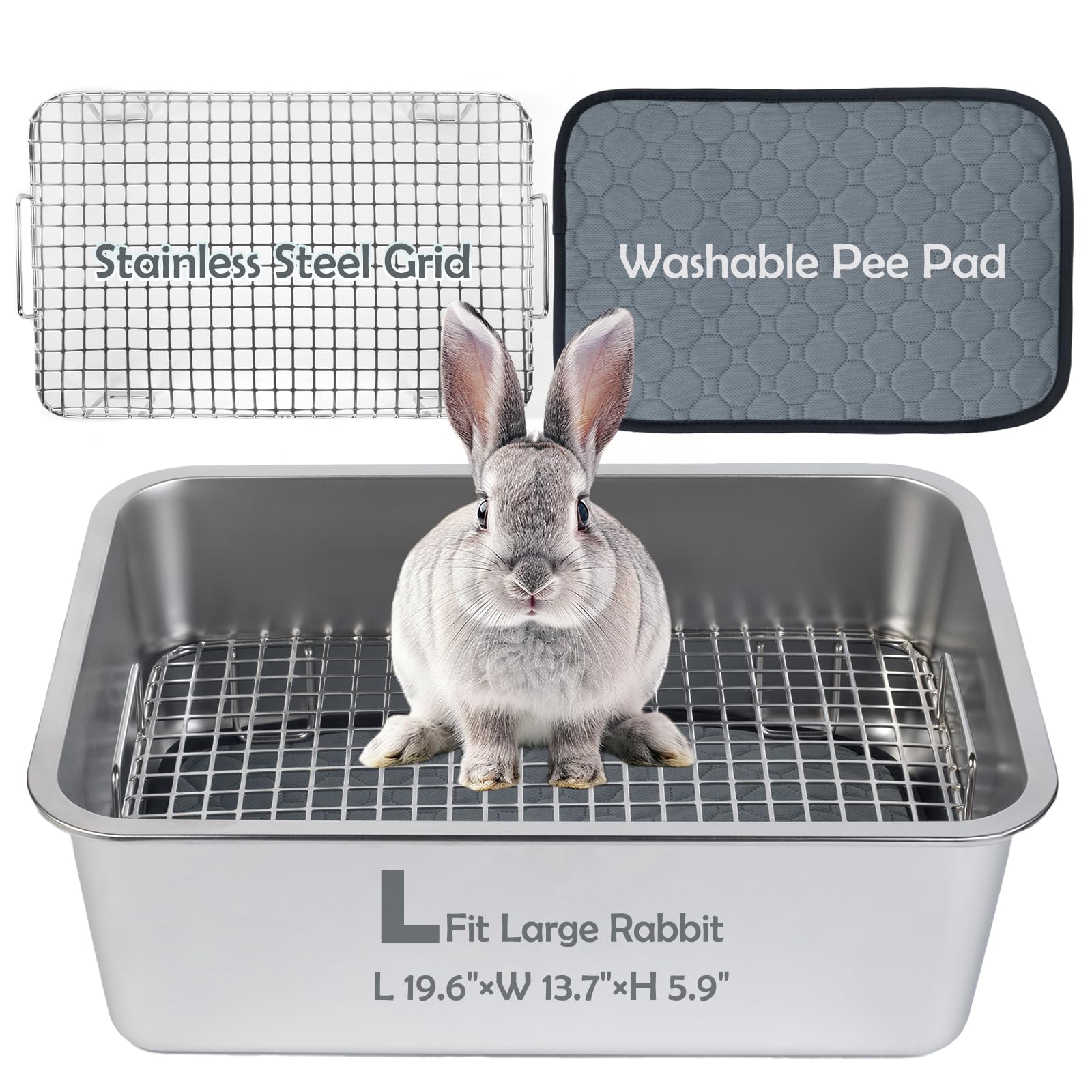 MEEXPAWS caja higienica acero inoxidable grande para conejos, superficie suave y segura