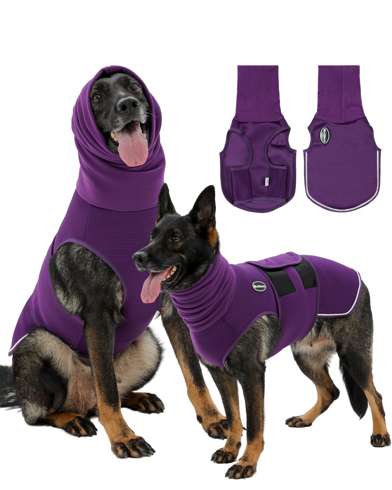 Chaleco Meifsou para perro con capucha morado XL brinda seguridad y comodidad.