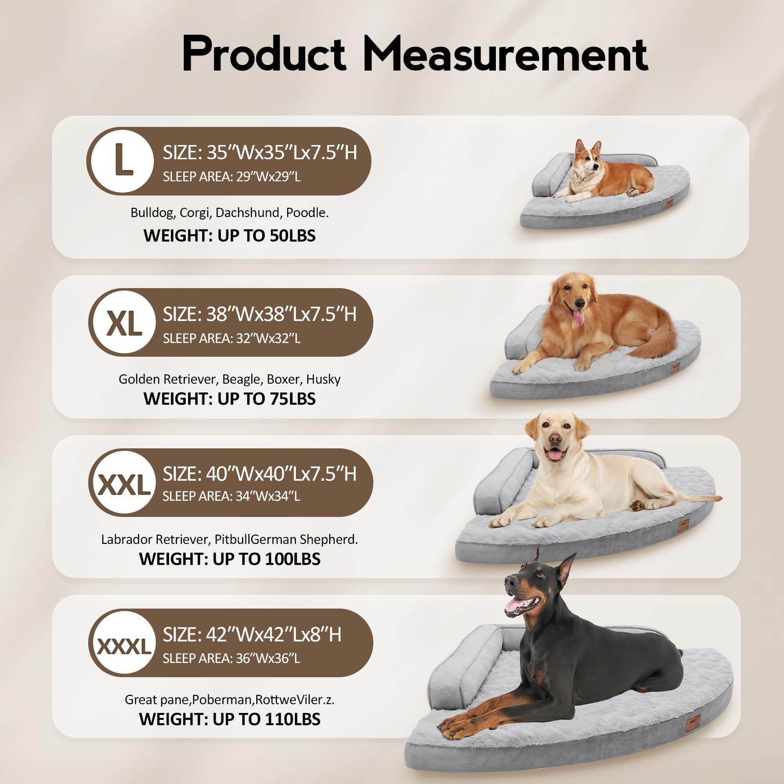 MEKIY cama para perro XL diseño esquina ergonómico para rincones