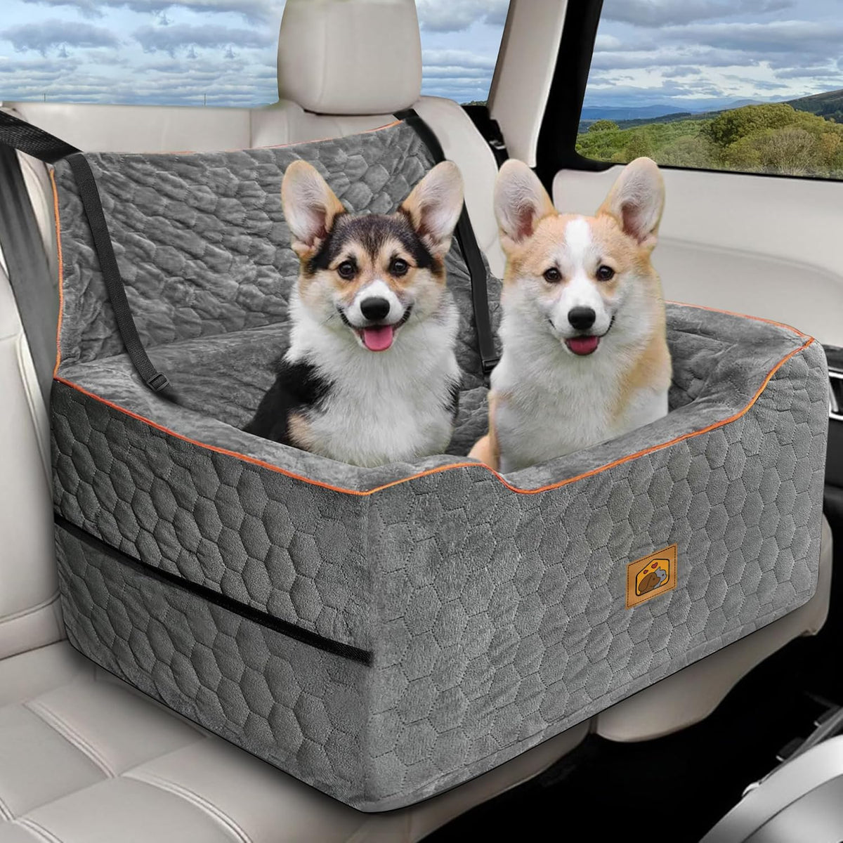 melafa365 asiento de coche para perro mediano gris con apoyo y cinturones de seguridad