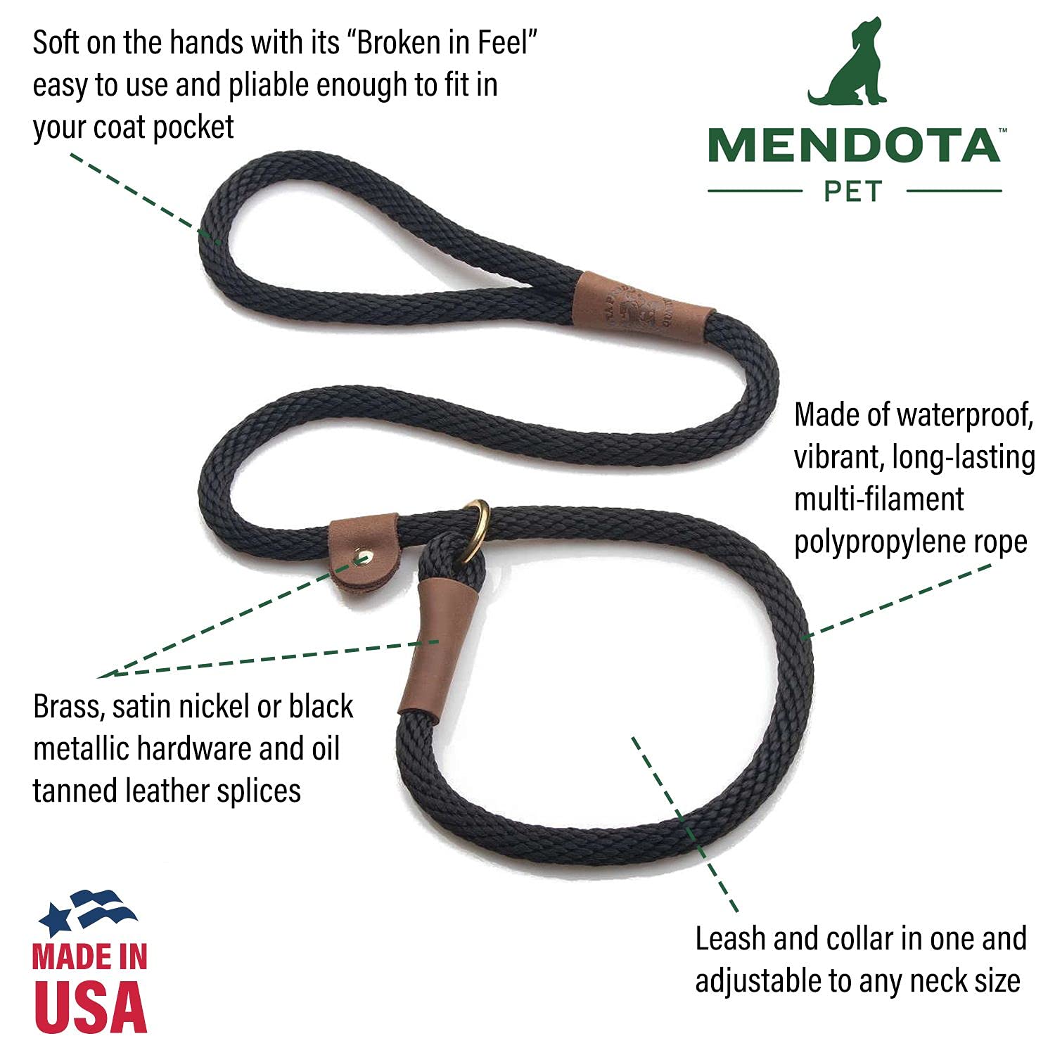 Mendota Slip Leash combinación de correa y collar para entrenamiento suave