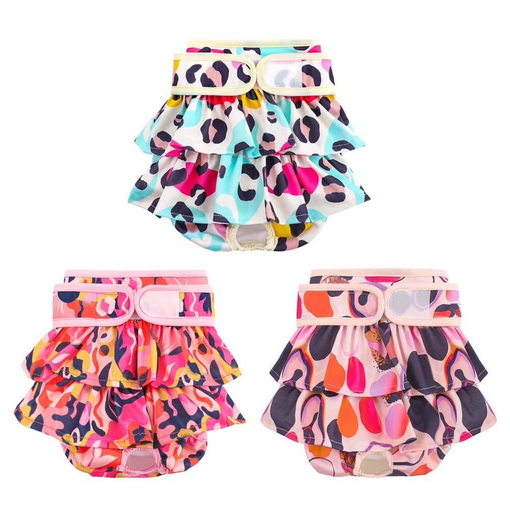Couches Mengelina lavables pour chien femelle, imprimé leopard, pack 3, confort durable.