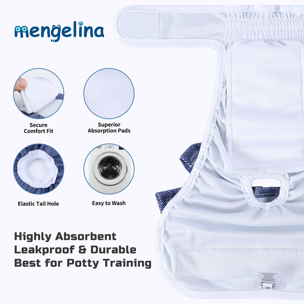 Mengelina pañales para perra: ajuste seguro para colocar fácilmente.