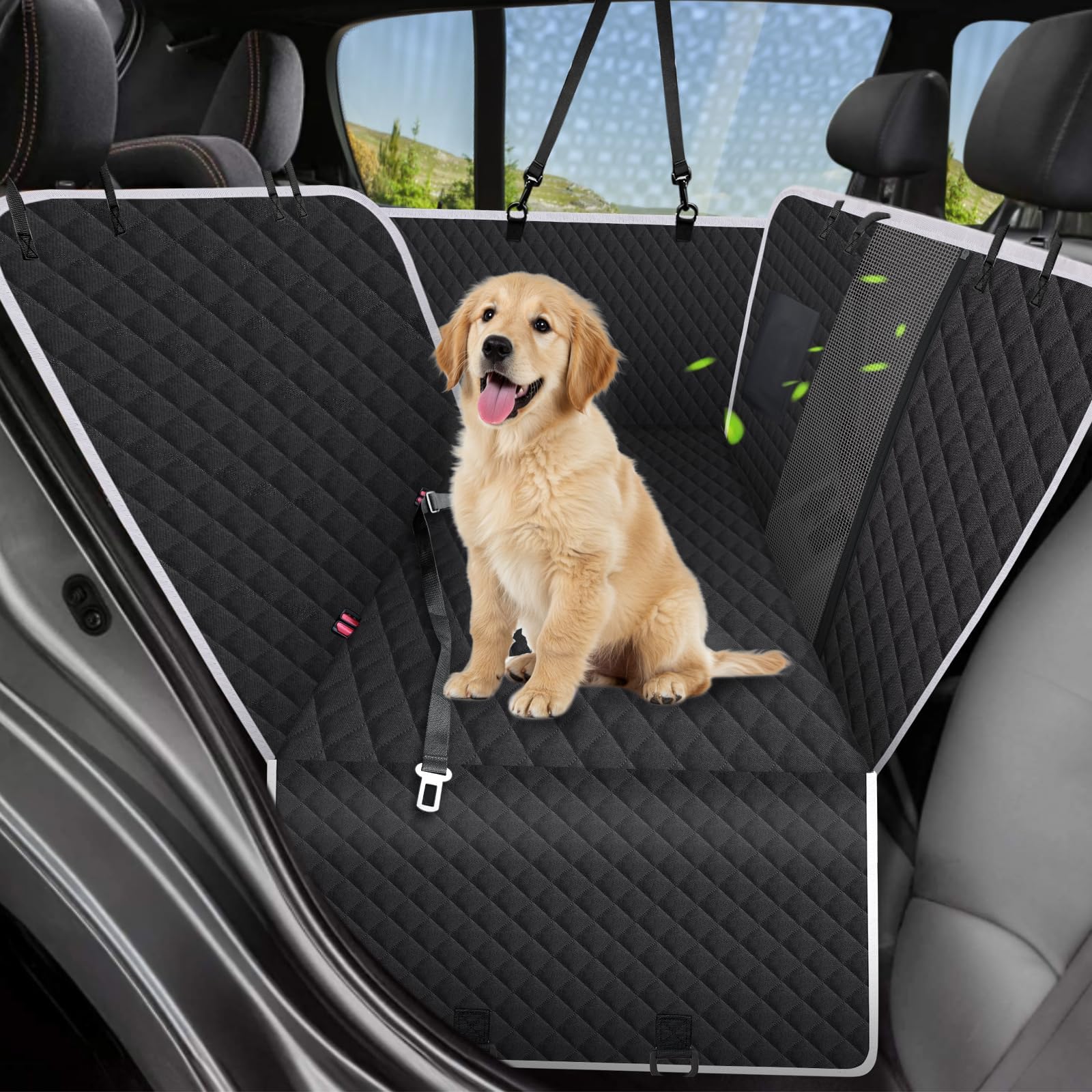 Meolsaek Cubre Asiento Perros Trasero con Malla: protege tapizados y mejora visibilidad.