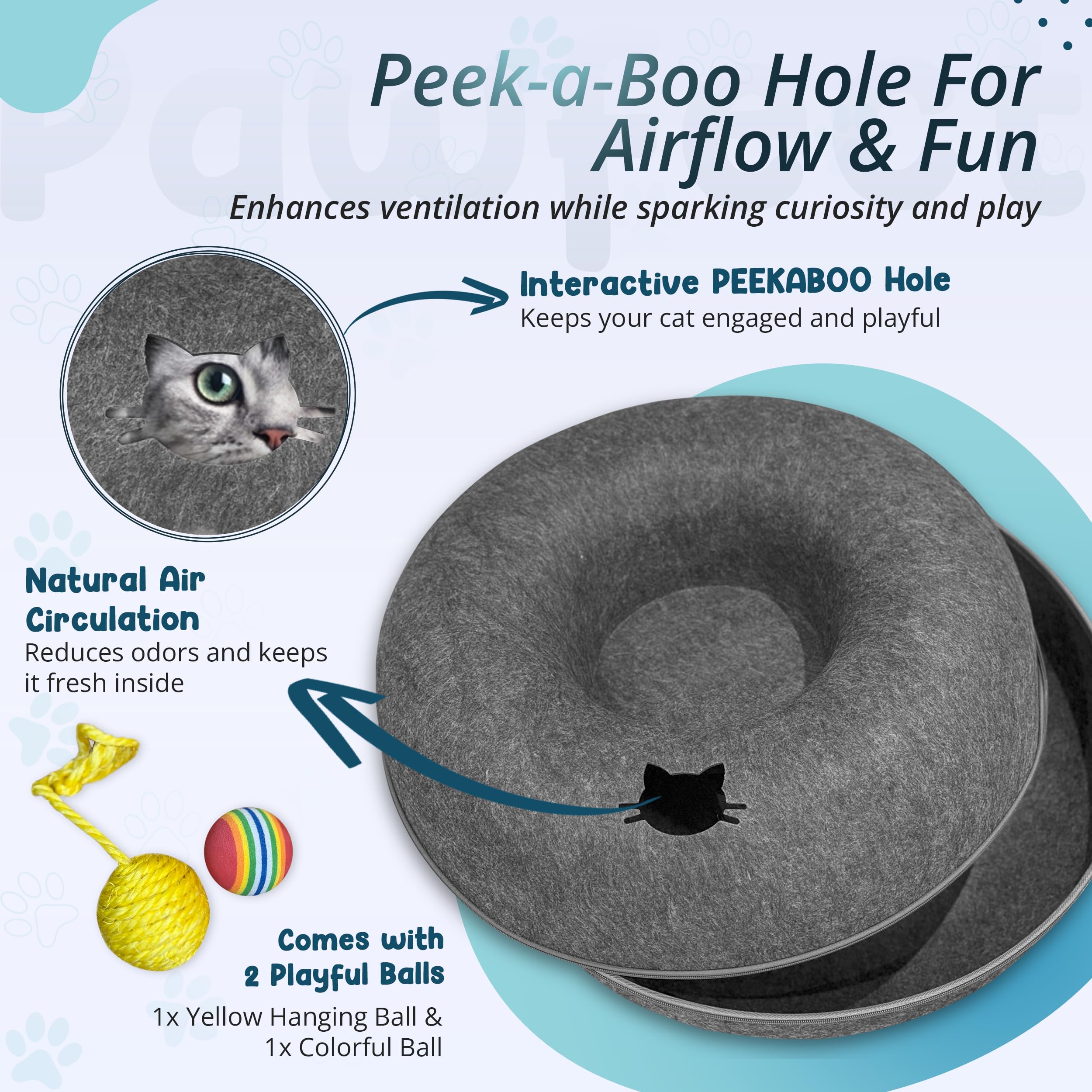 Meow Mates donut tunel-gato interior ofrece espacio para esconderse y descansar con estilo.