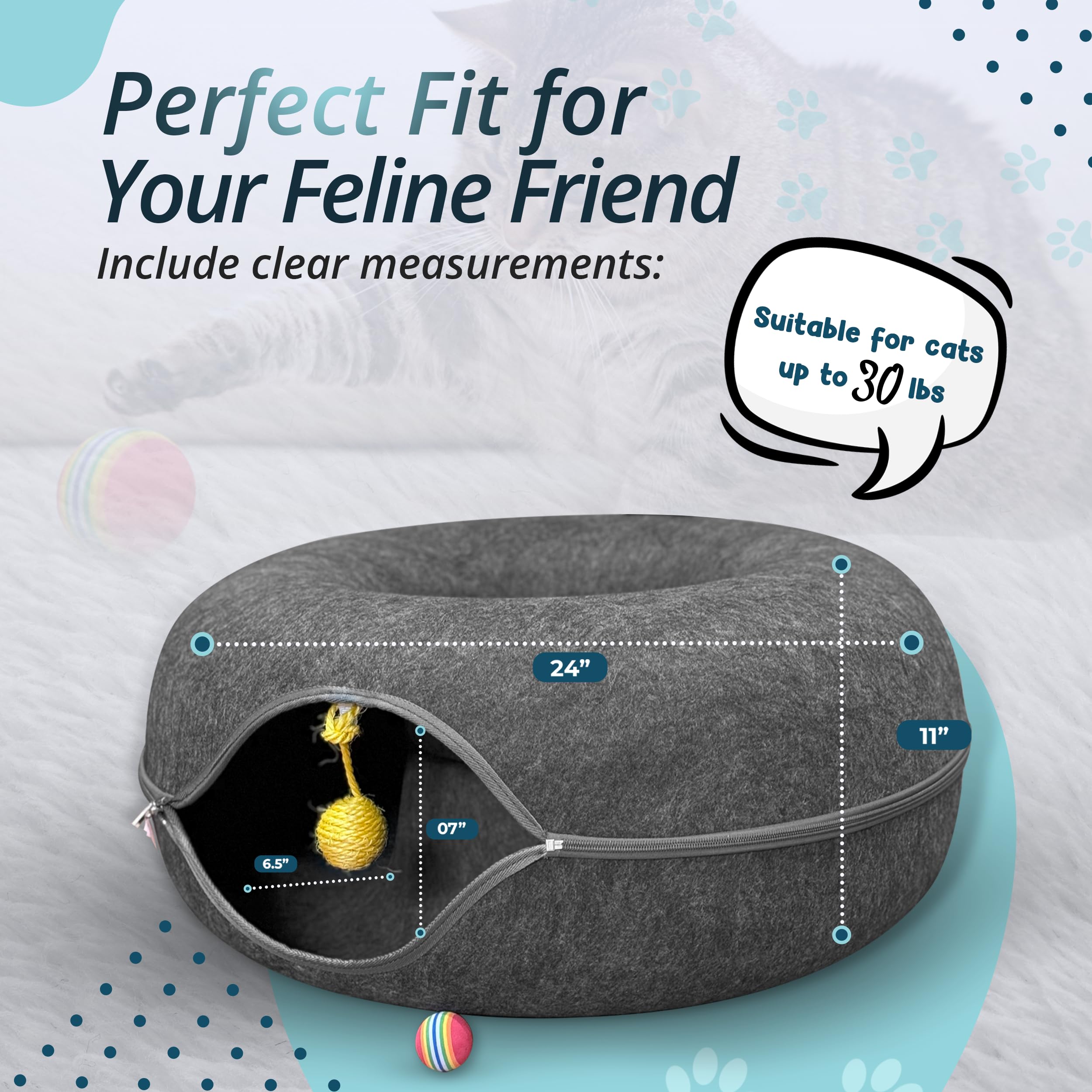 Meow Mates fieltro resistente y costuras reforzadas mantienen la estructura ante el juego.