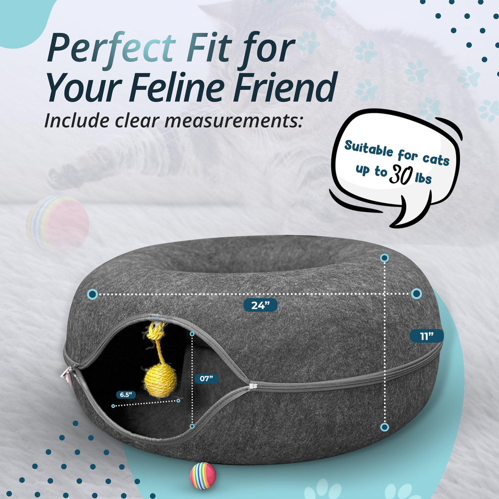 Meow Mates fieltro resistente y costuras reforzadas mantienen la estructura ante el juego.