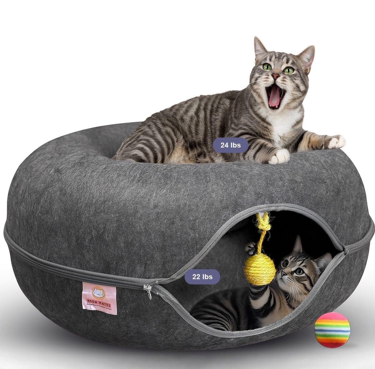 Meow Mates Peekaboo tunel gato redondo ofrece refugio cómodo para siestas.