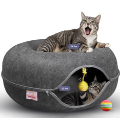 Meow Mates Peekaboo tunel gato redondo ofrece refugio cómodo para siestas.